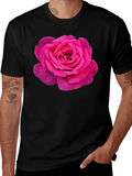 Pink Rose Graphic Black T-Shirt