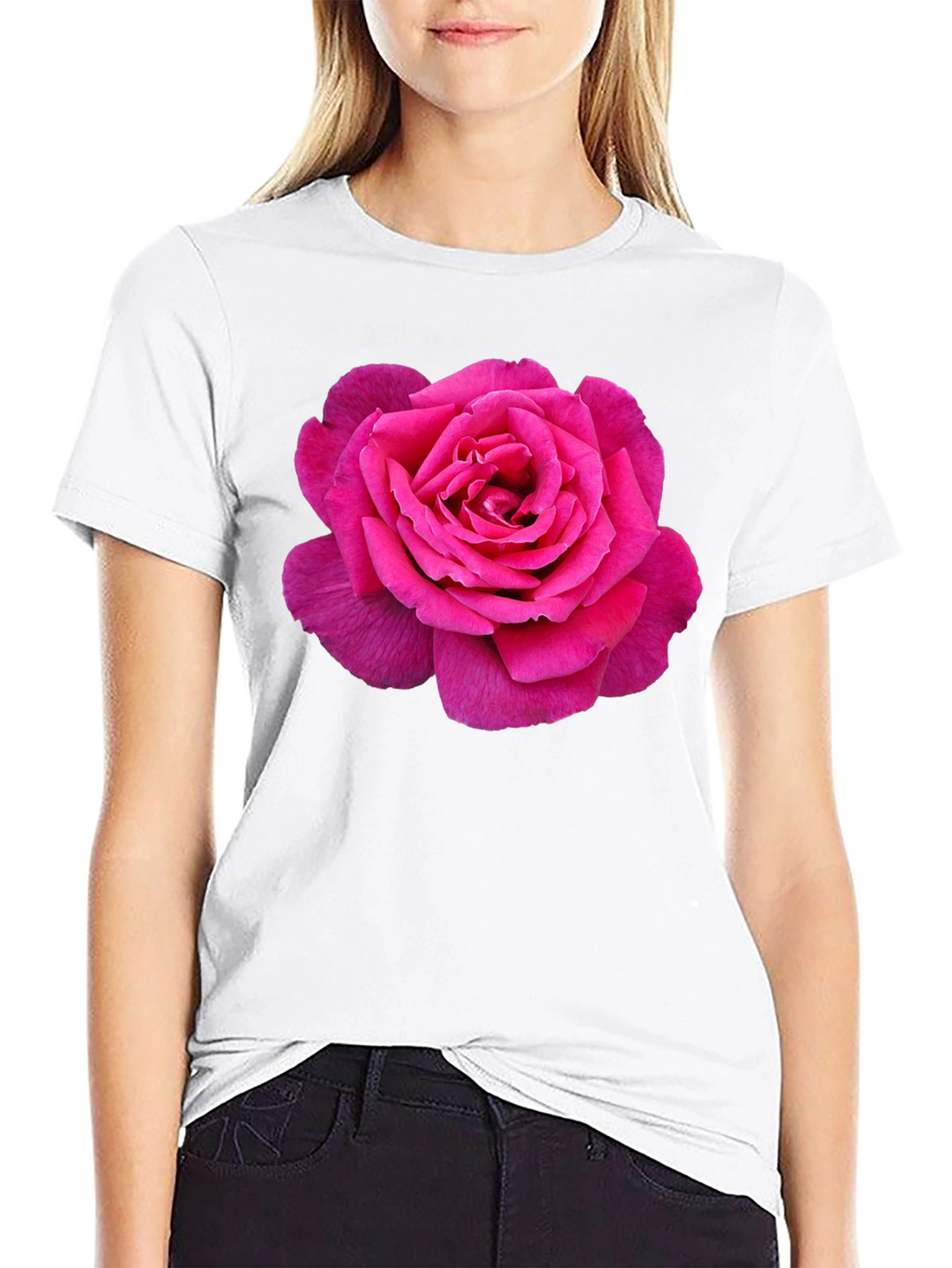 Pink Rose Graphic Black T-Shirt