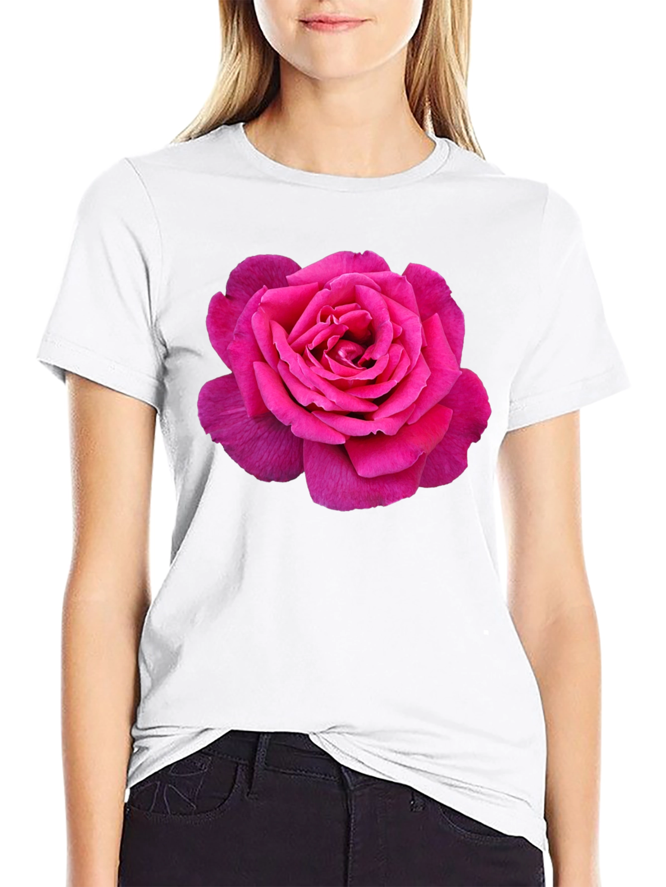 Pink Rose Graphic Black T-Shirt