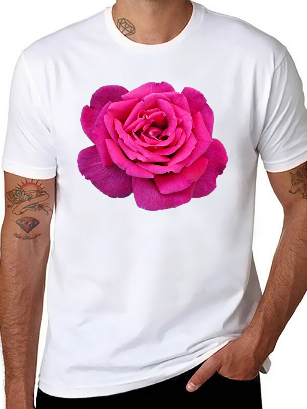 Pink Rose Graphic Black T-Shirt