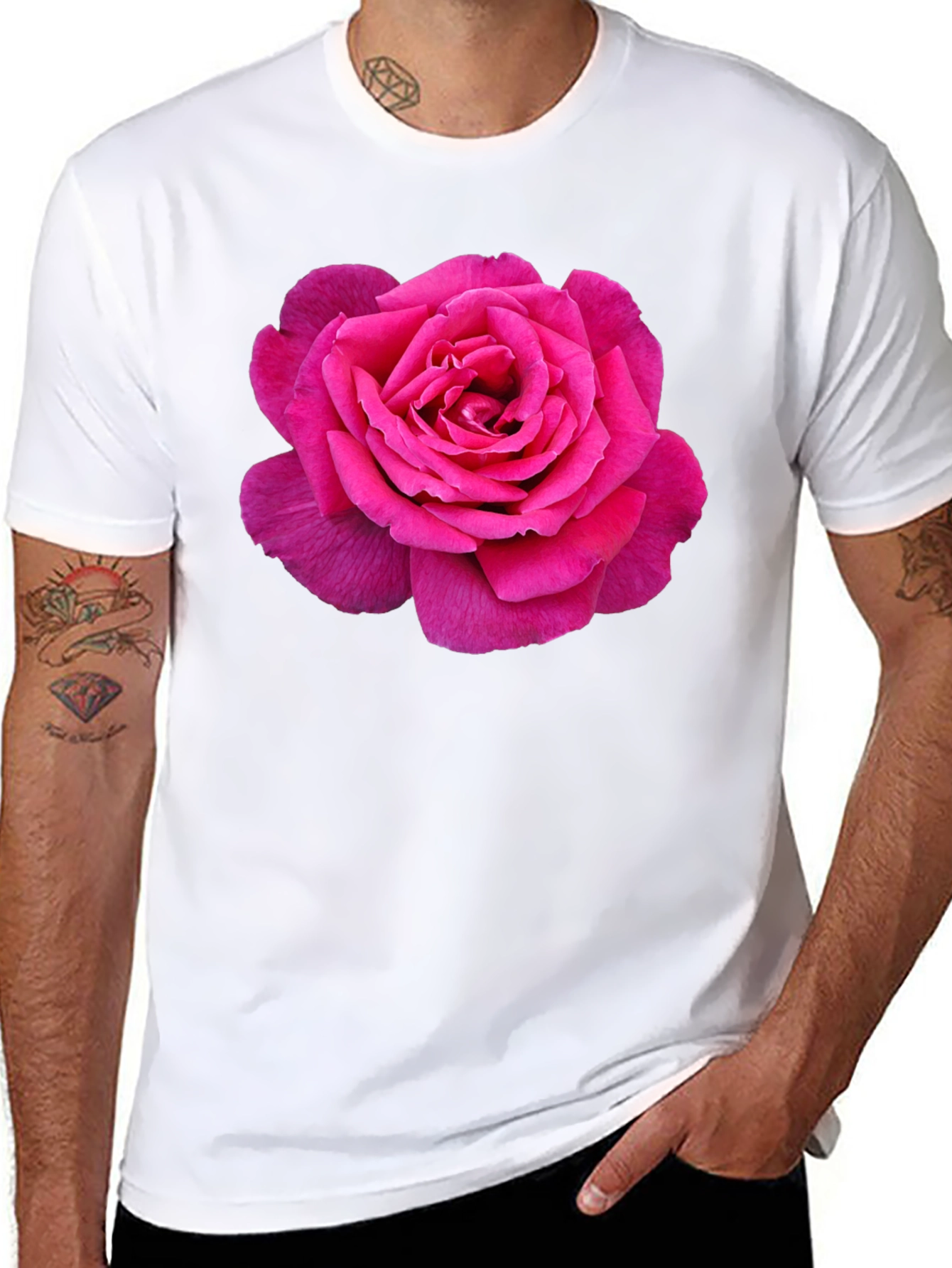 Pink Rose Graphic Black T-Shirt