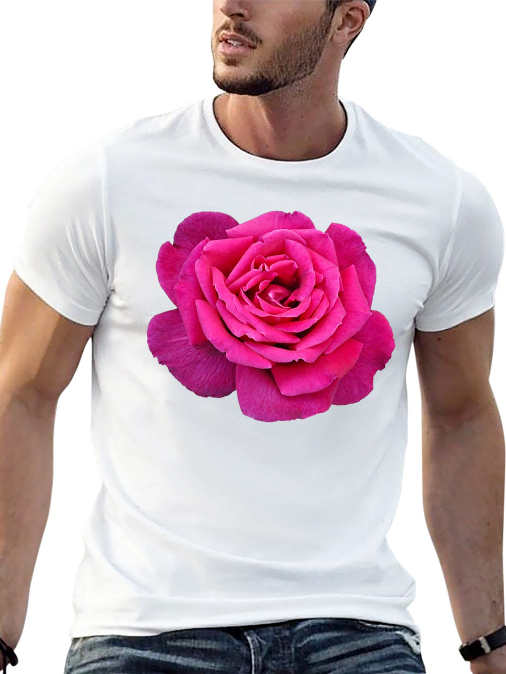 Pink Rose Graphic Black T-Shirt