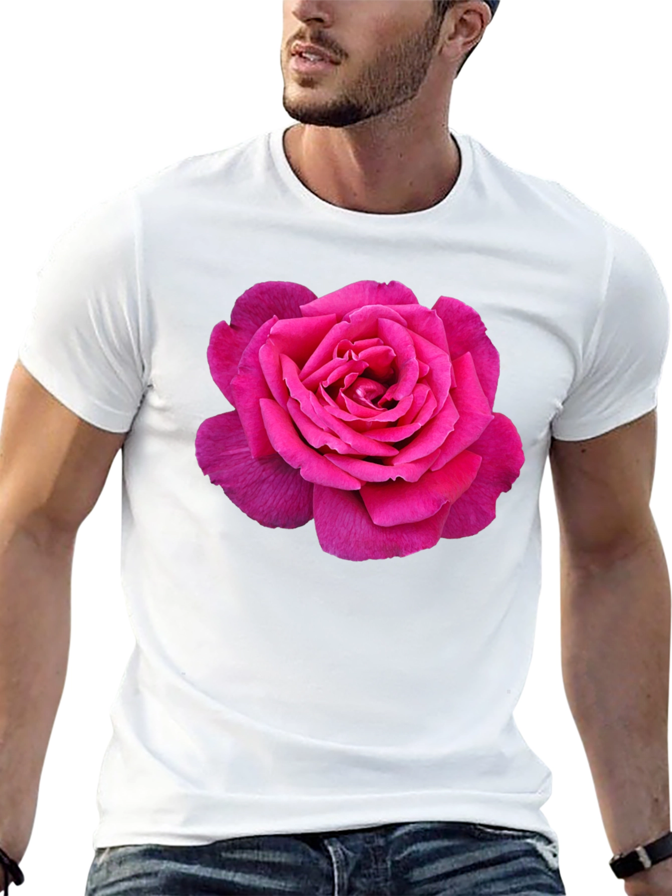 Pink Rose Graphic Black T-Shirt