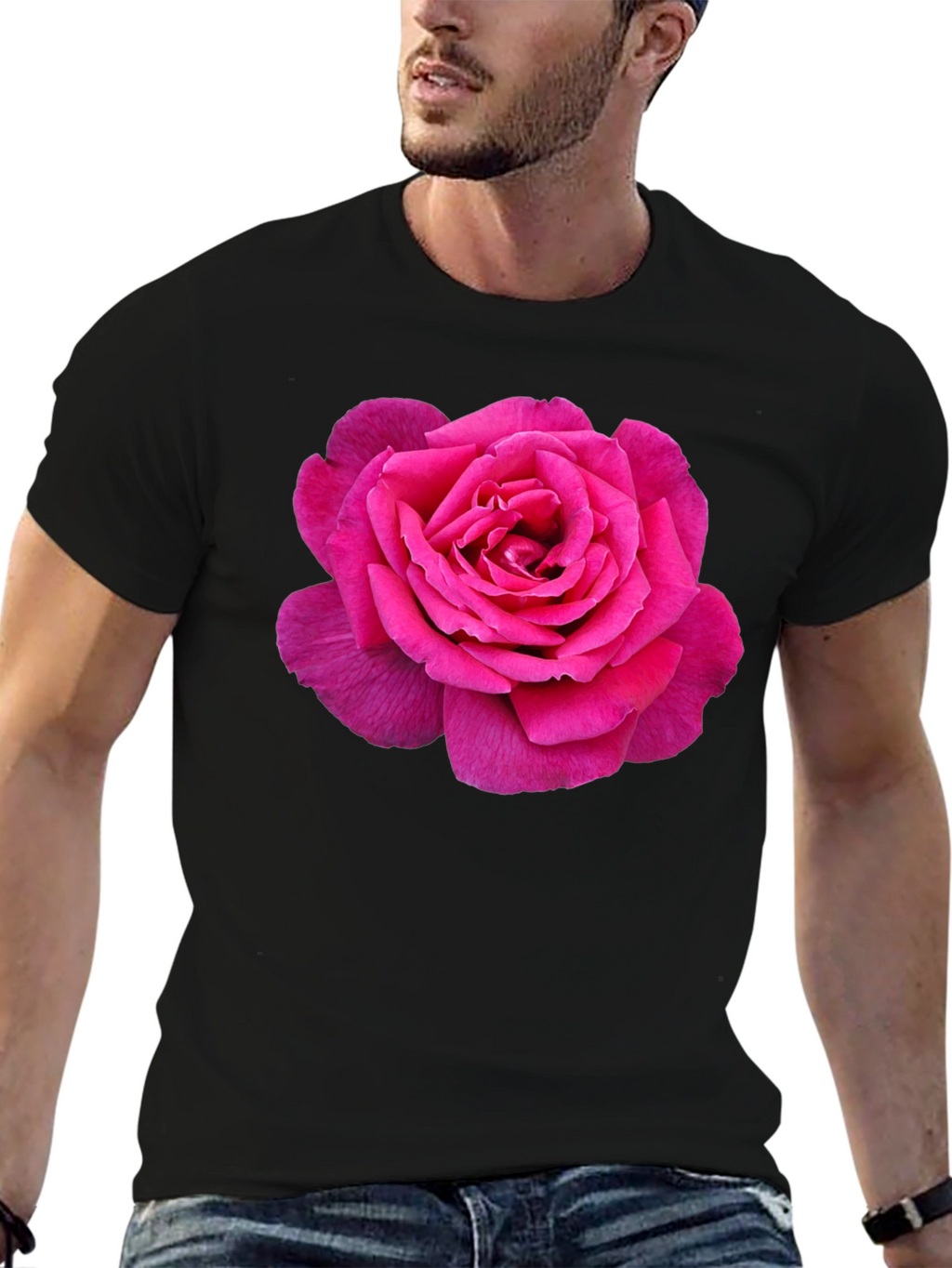 Pink Rose Graphic Black T-Shirt