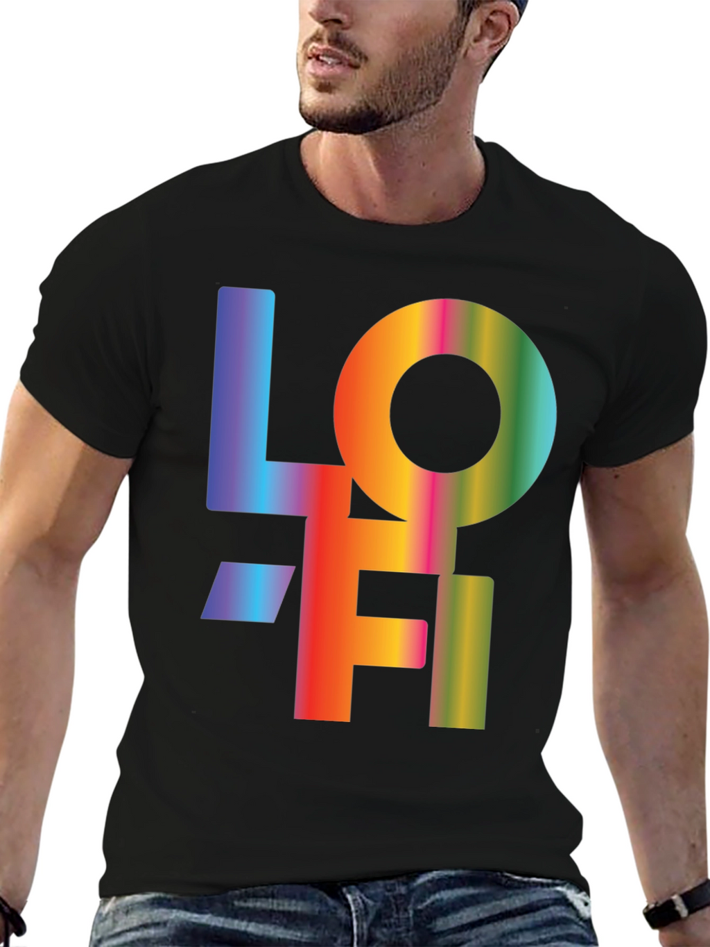 LOFI Rainbow Graphic T-Shirt - Casual Black Tee
