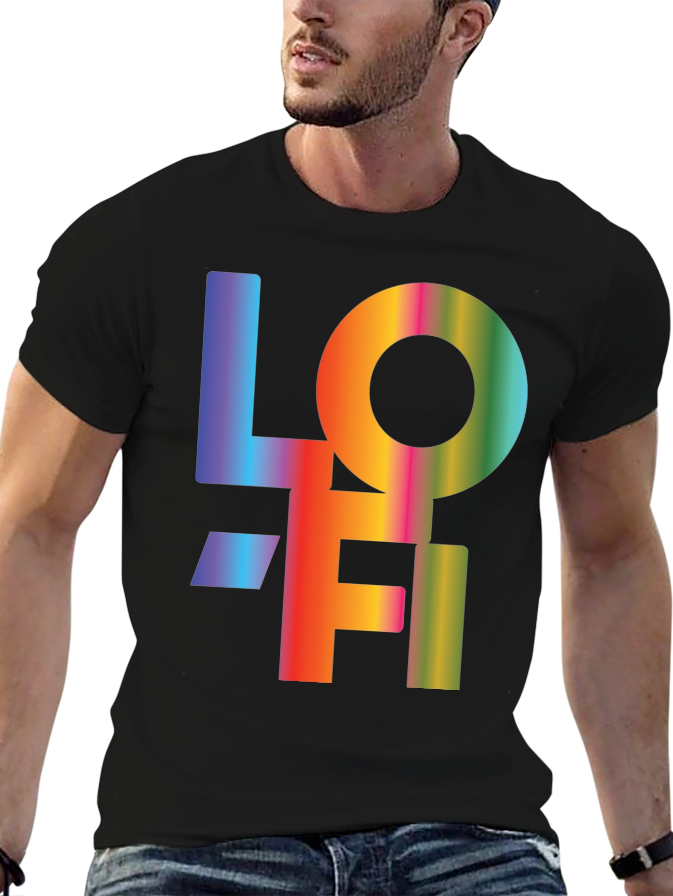 LOFI Rainbow Graphic T-Shirt - Casual Black Tee