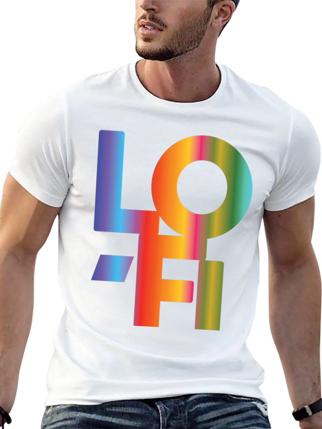 LOFI Rainbow Graphic T-Shirt - Casual Black Tee