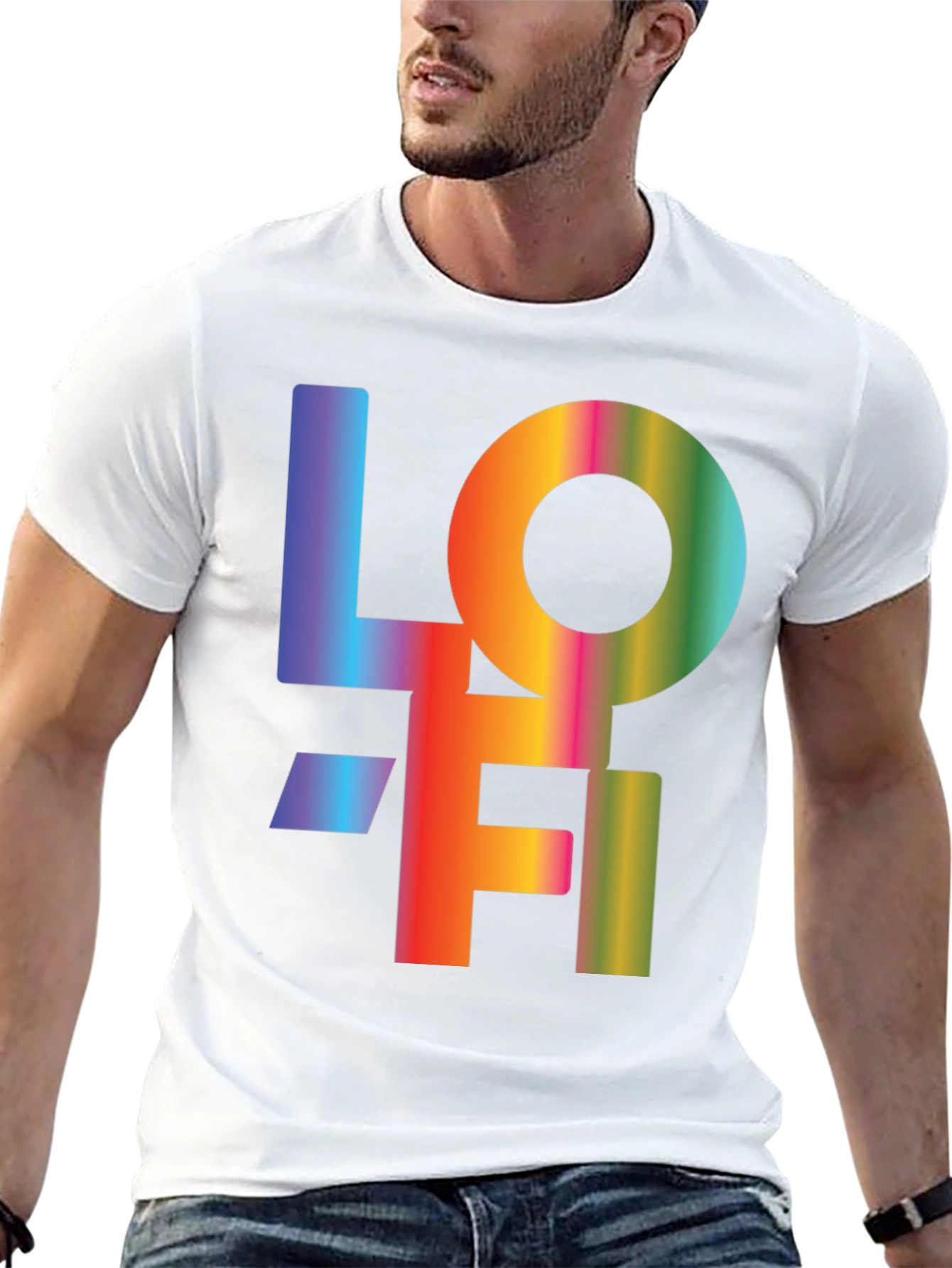 LOFI Rainbow Graphic T-Shirt - Casual Black Tee