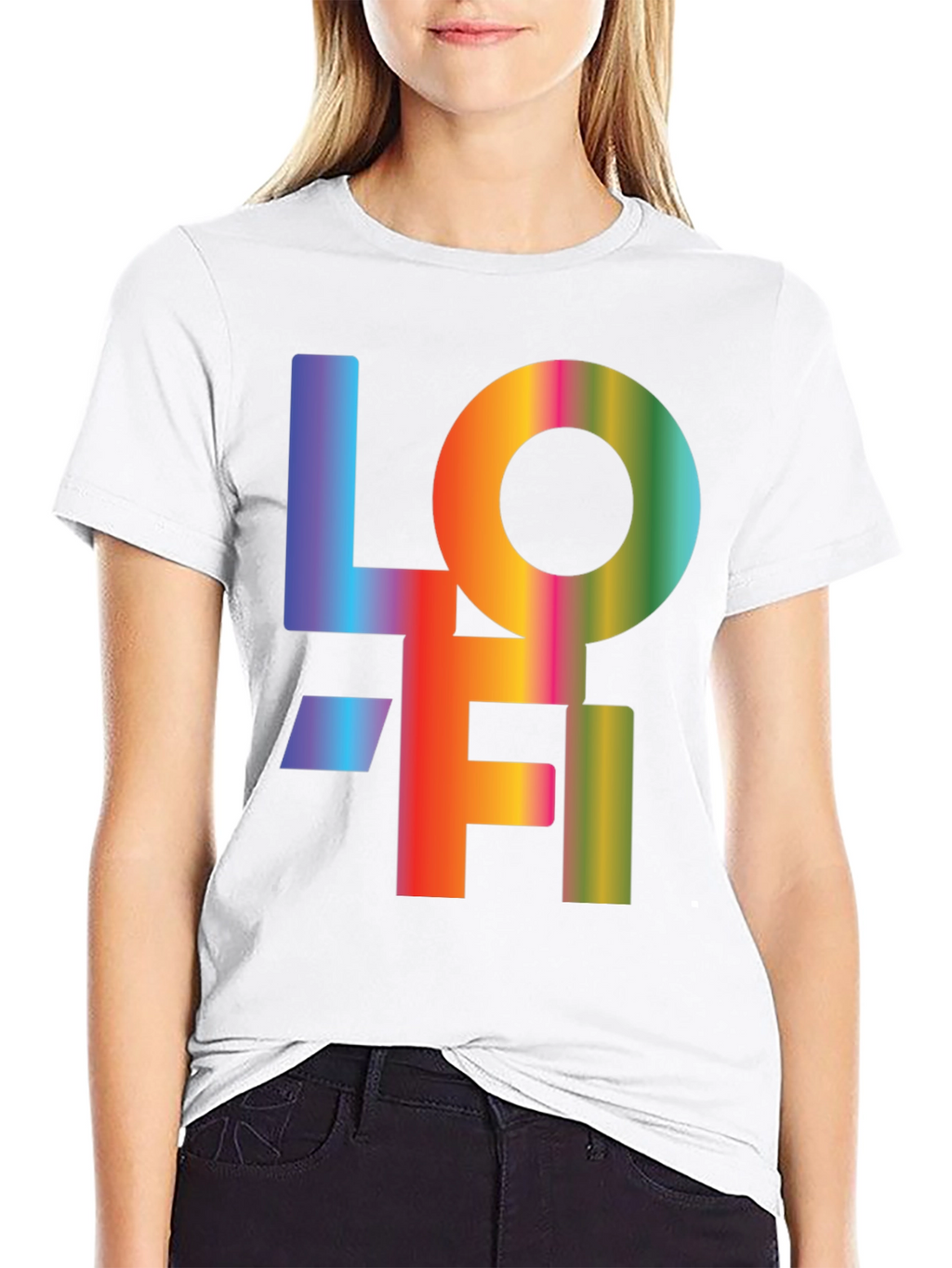 LOFI Rainbow Graphic T-Shirt - Casual Black Tee