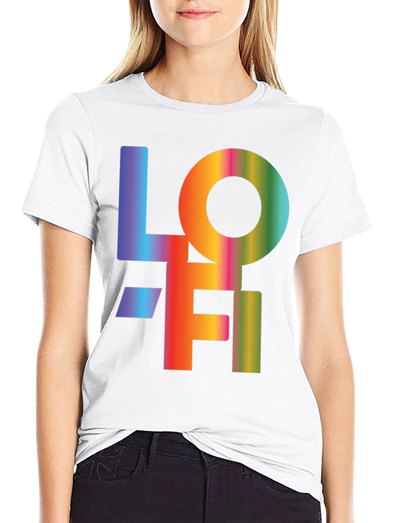 LOFI Rainbow Graphic T-Shirt - Casual Black Tee