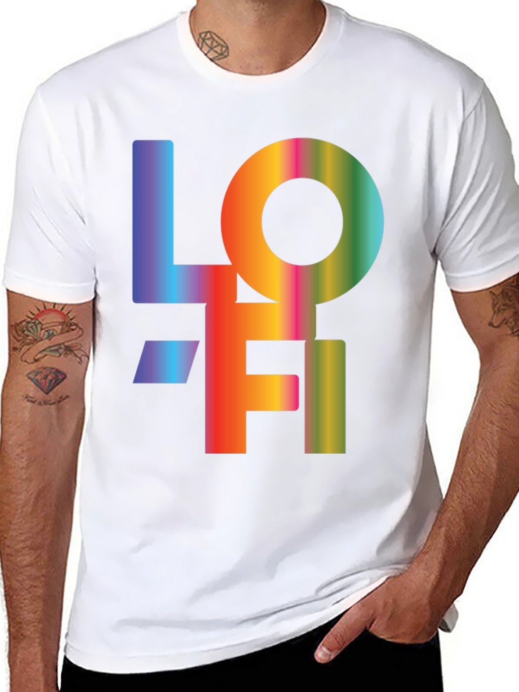 LOFI Rainbow Graphic T-Shirt - Casual Black Tee
