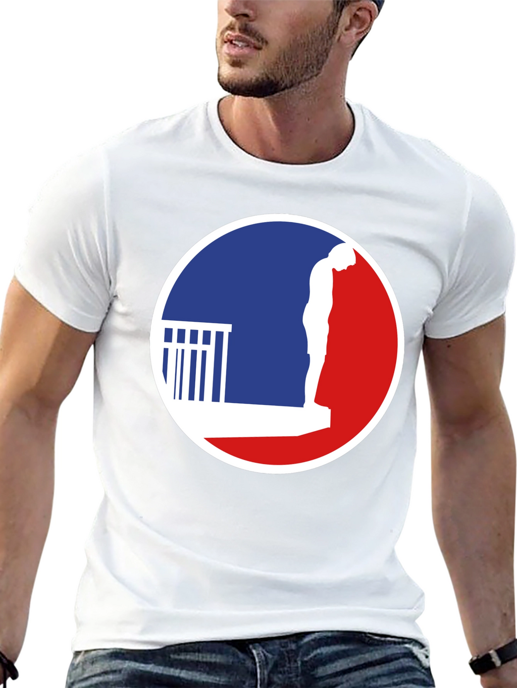 T-Shirt with a Man on a Ledge Graphic