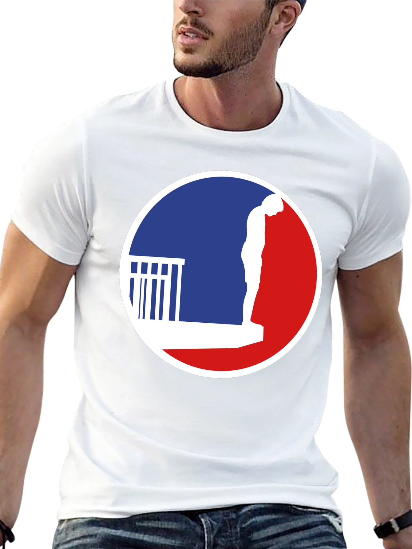 T-Shirt with a Man on a Ledge Graphic