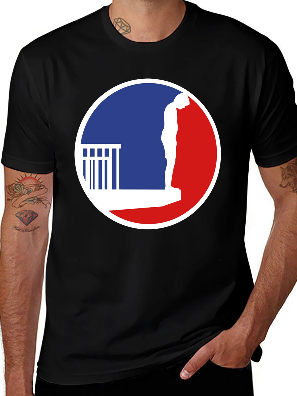 T-Shirt with a Man on a Ledge Graphic