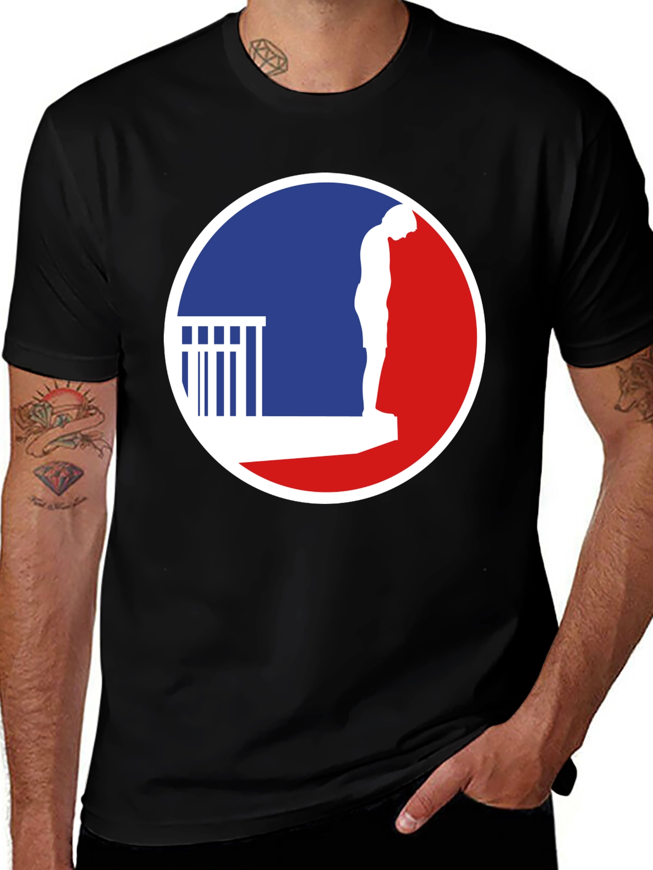 T-Shirt with a Man on a Ledge Graphic