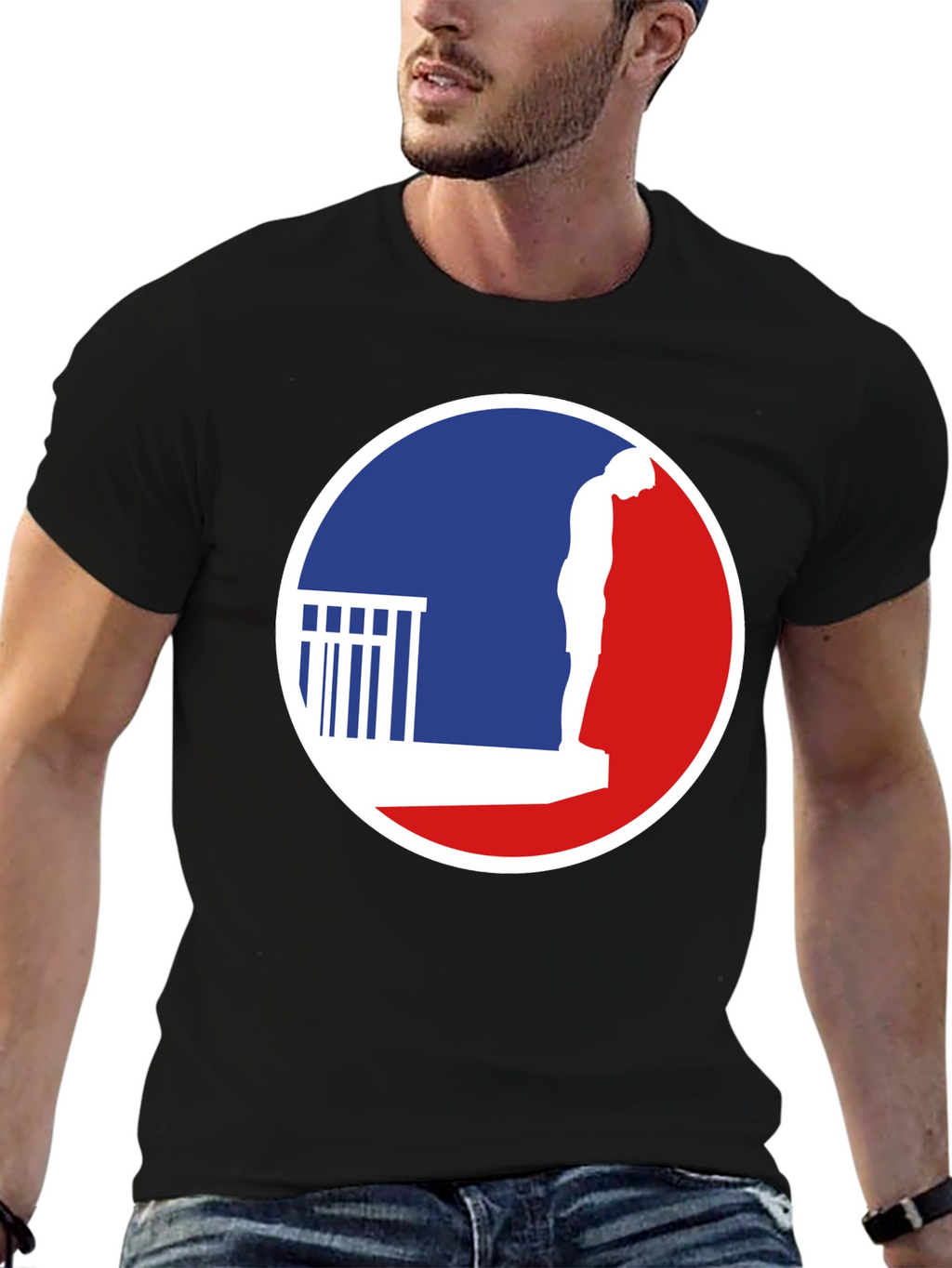 T-Shirt with a Man on a Ledge Graphic
