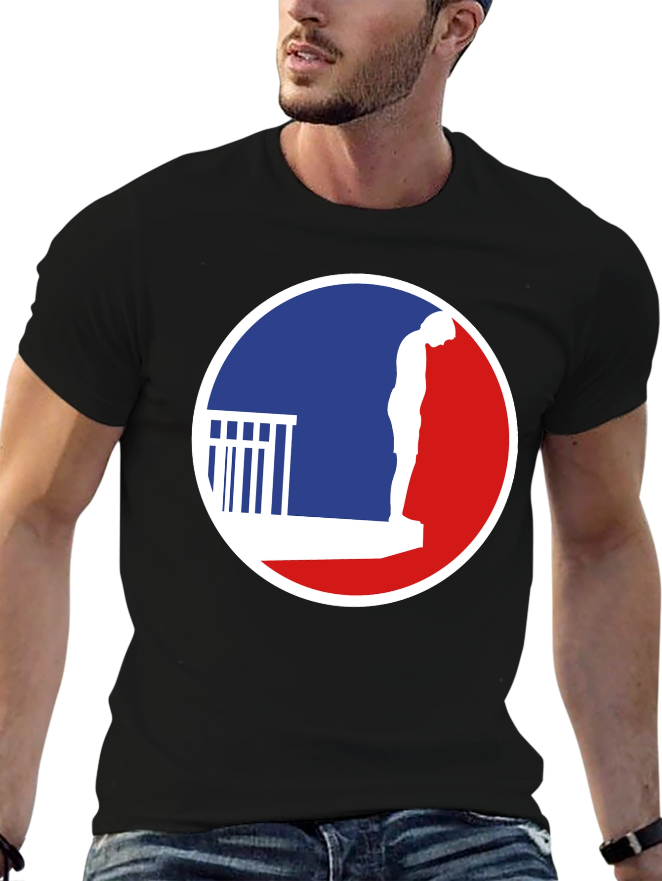 T-Shirt with a Man on a Ledge Graphic