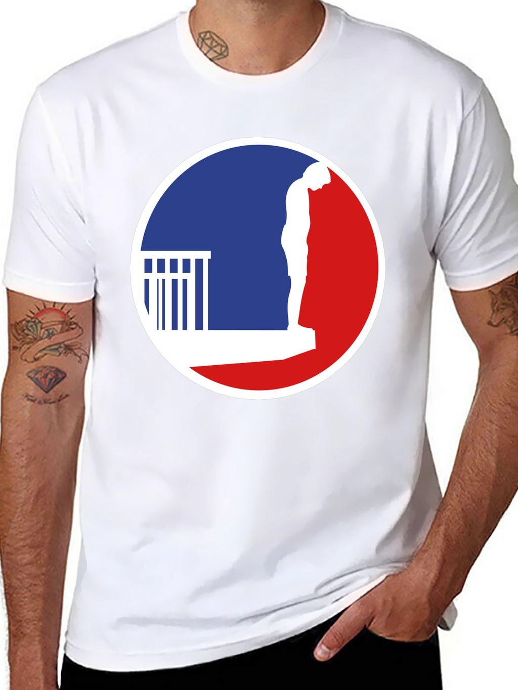 T-Shirt with a Man on a Ledge Graphic