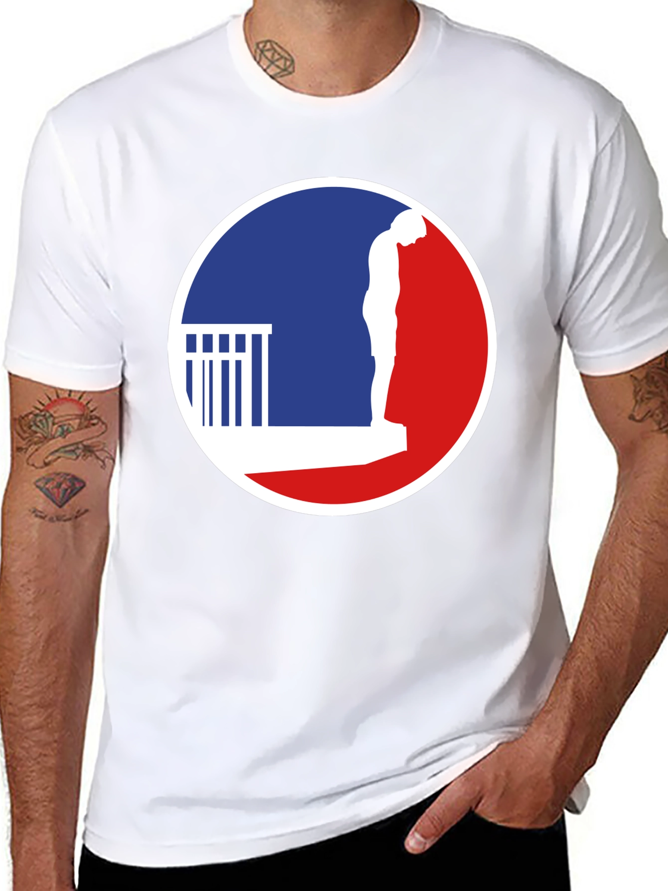 T-Shirt with a Man on a Ledge Graphic