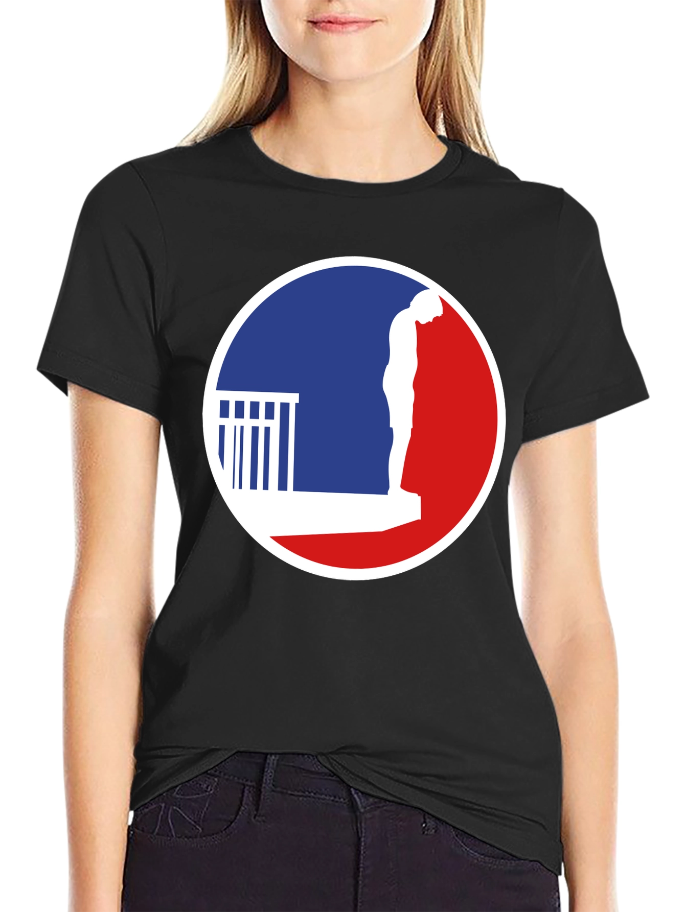 T-Shirt with a Man on a Ledge Graphic