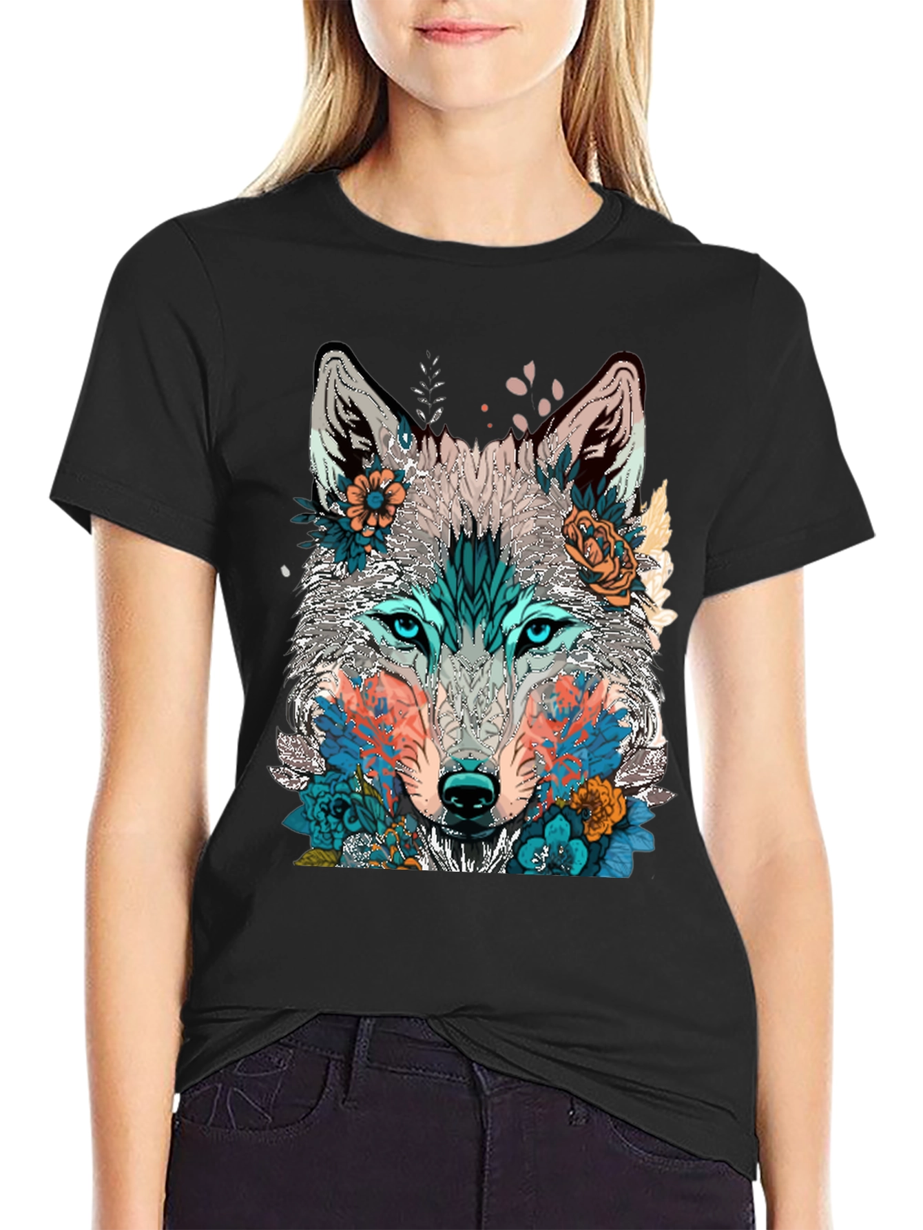 Wolf Floral Graphic Tee - Artistic Design Comfortable Fit