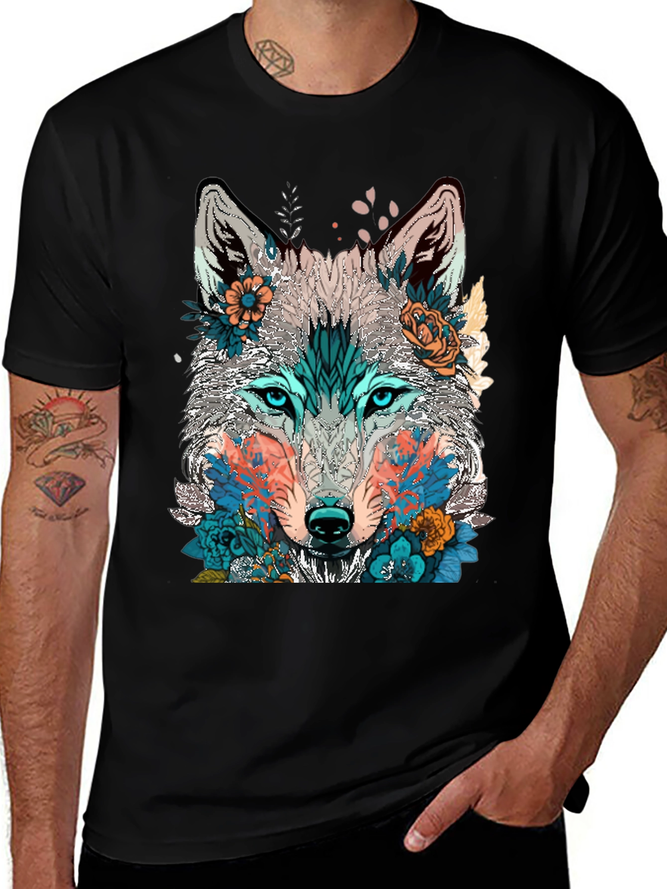 Wolf Floral Graphic Tee - Artistic Design Comfortable Fit