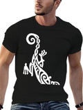 Tribal Gecko Graphic Tee - Black Cotton Casual T-Shirt