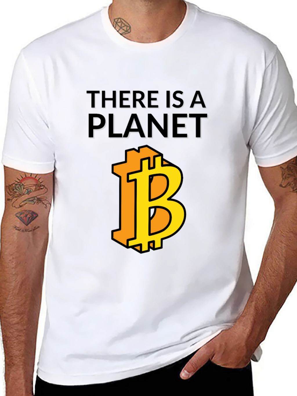 There is a Planet Bitcoin Black Graphic Tee