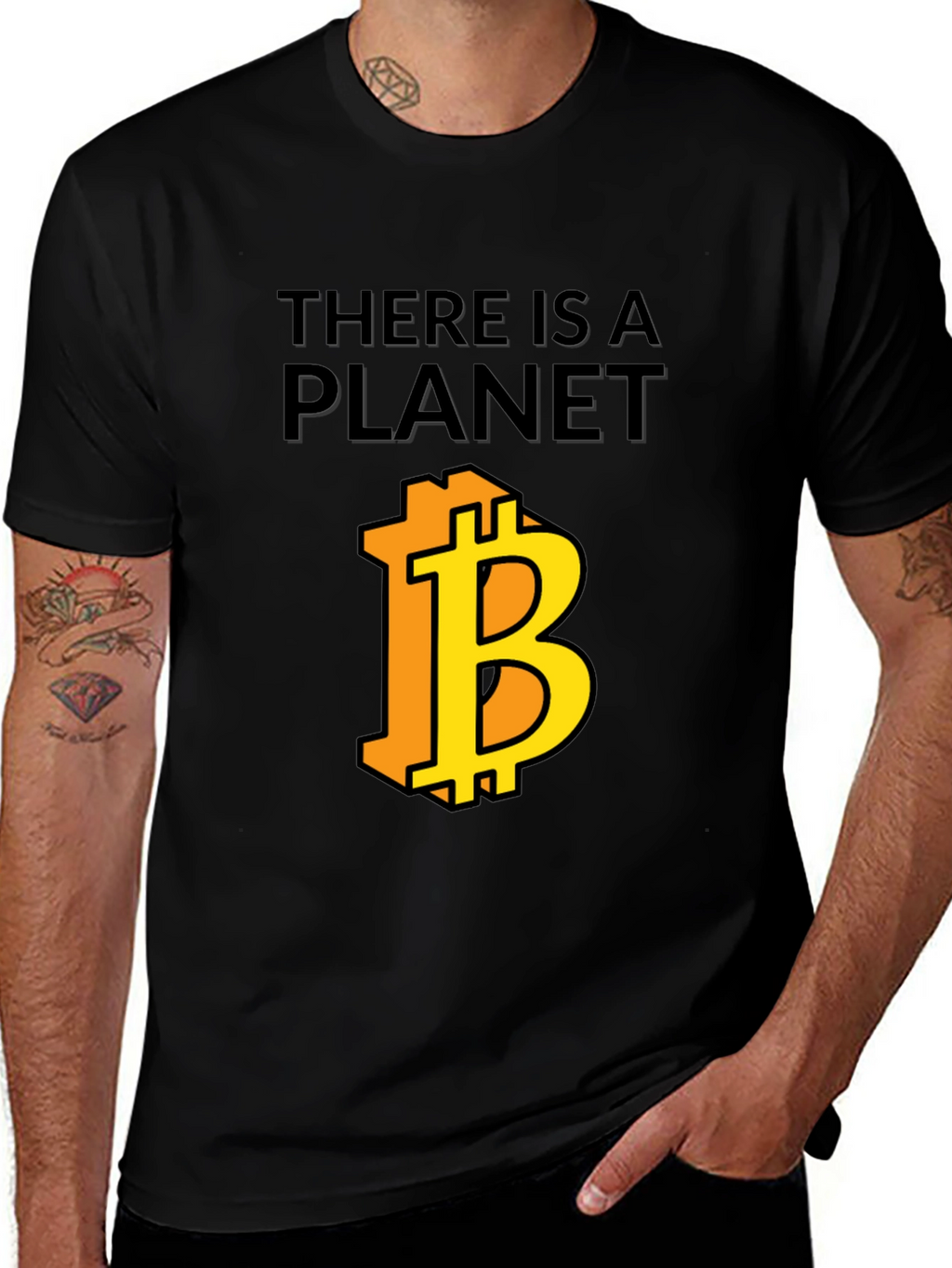 There is a Planet Bitcoin Black Graphic Tee