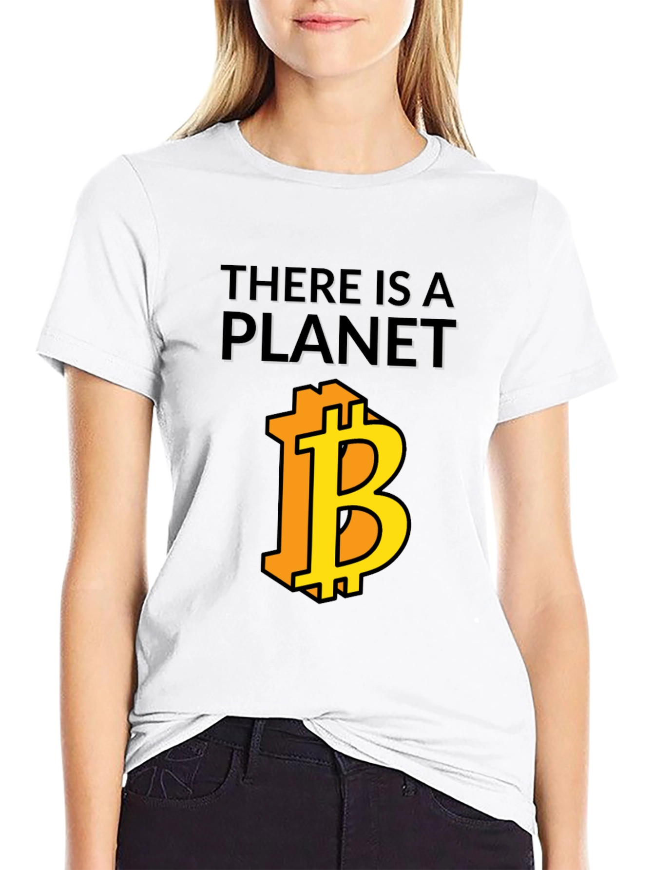 There is a Planet Bitcoin Black Graphic Tee