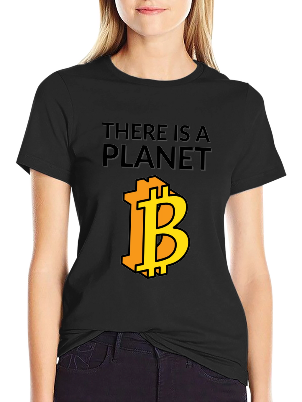 There is a Planet Bitcoin Black Graphic Tee