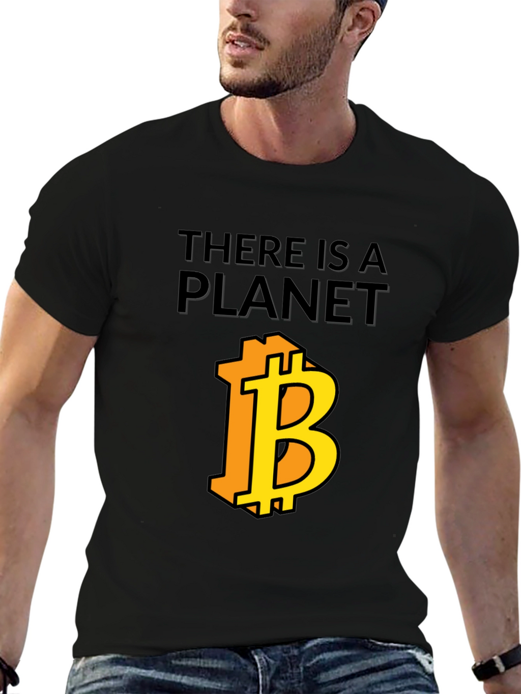 There is a Planet Bitcoin Black Graphic Tee