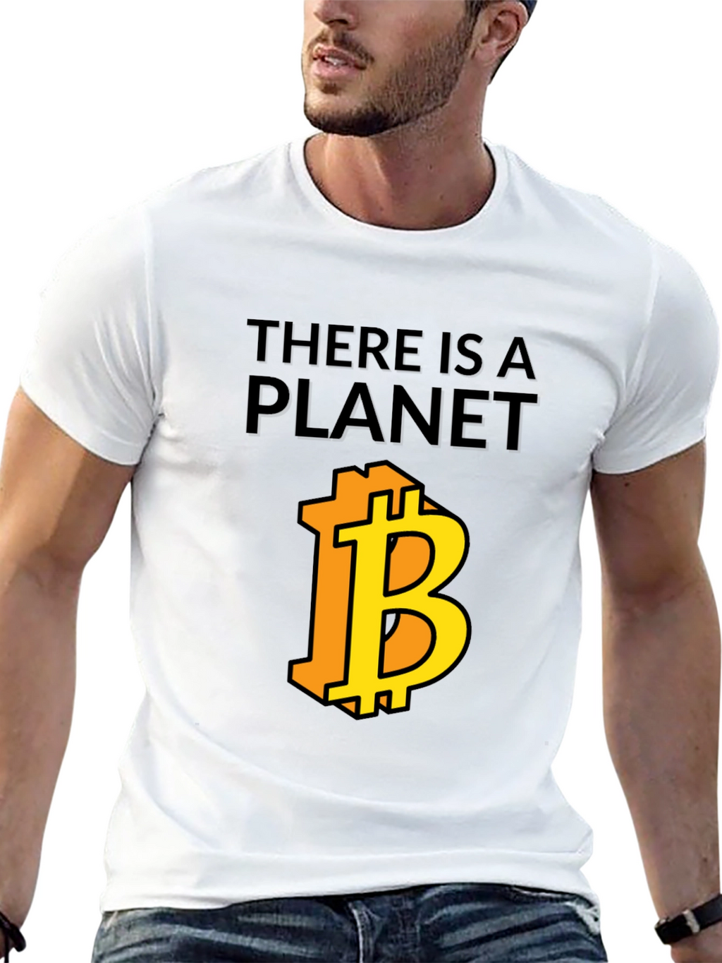 There is a Planet Bitcoin Black Graphic Tee