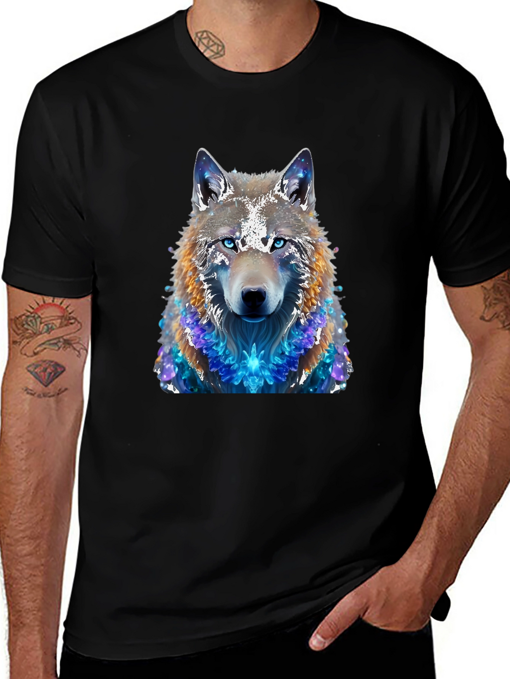 Wolf Galaxy T-Shirt - Mens Black Tee
