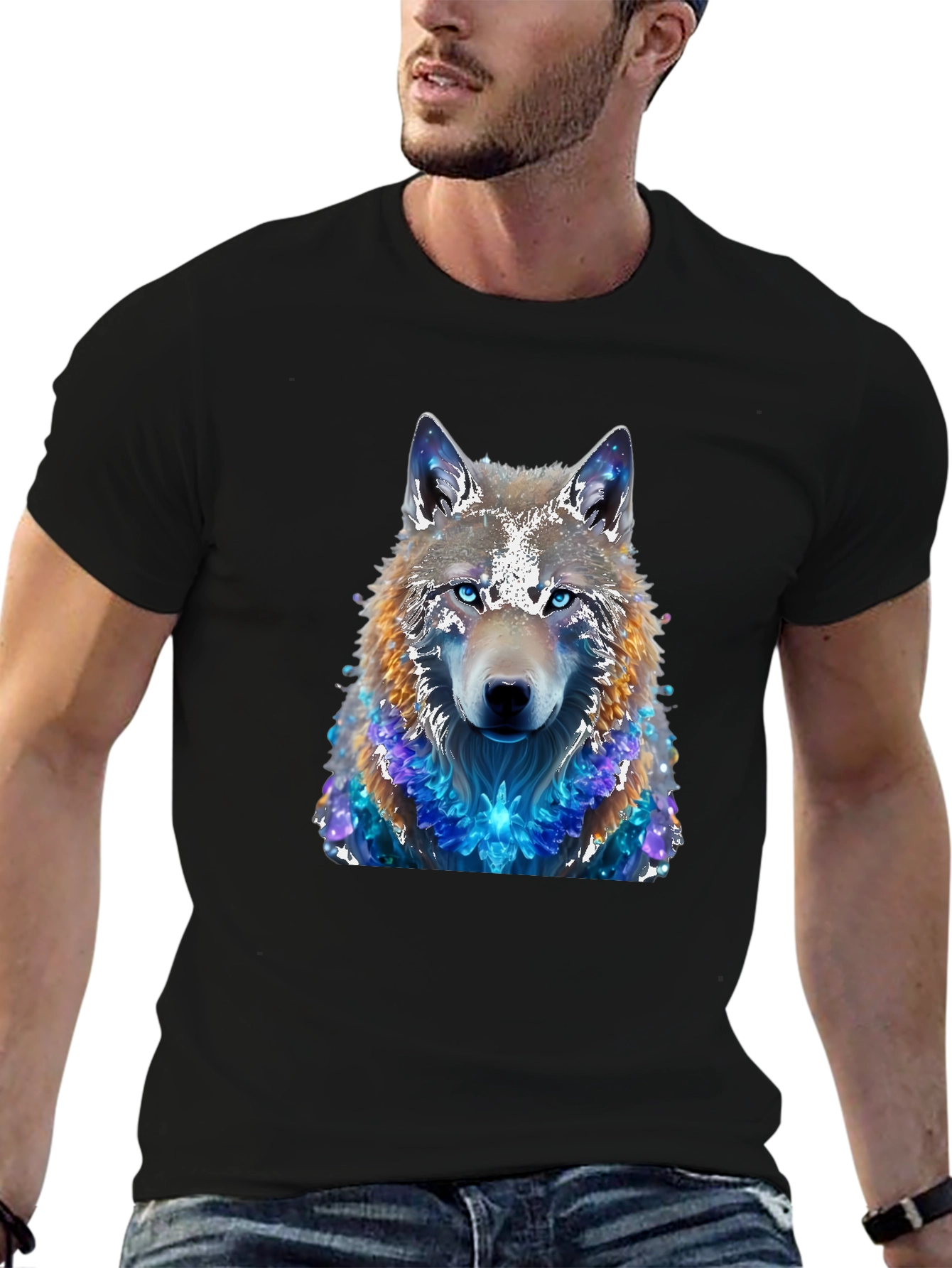 Wolf Galaxy T-Shirt - Mens Black Tee