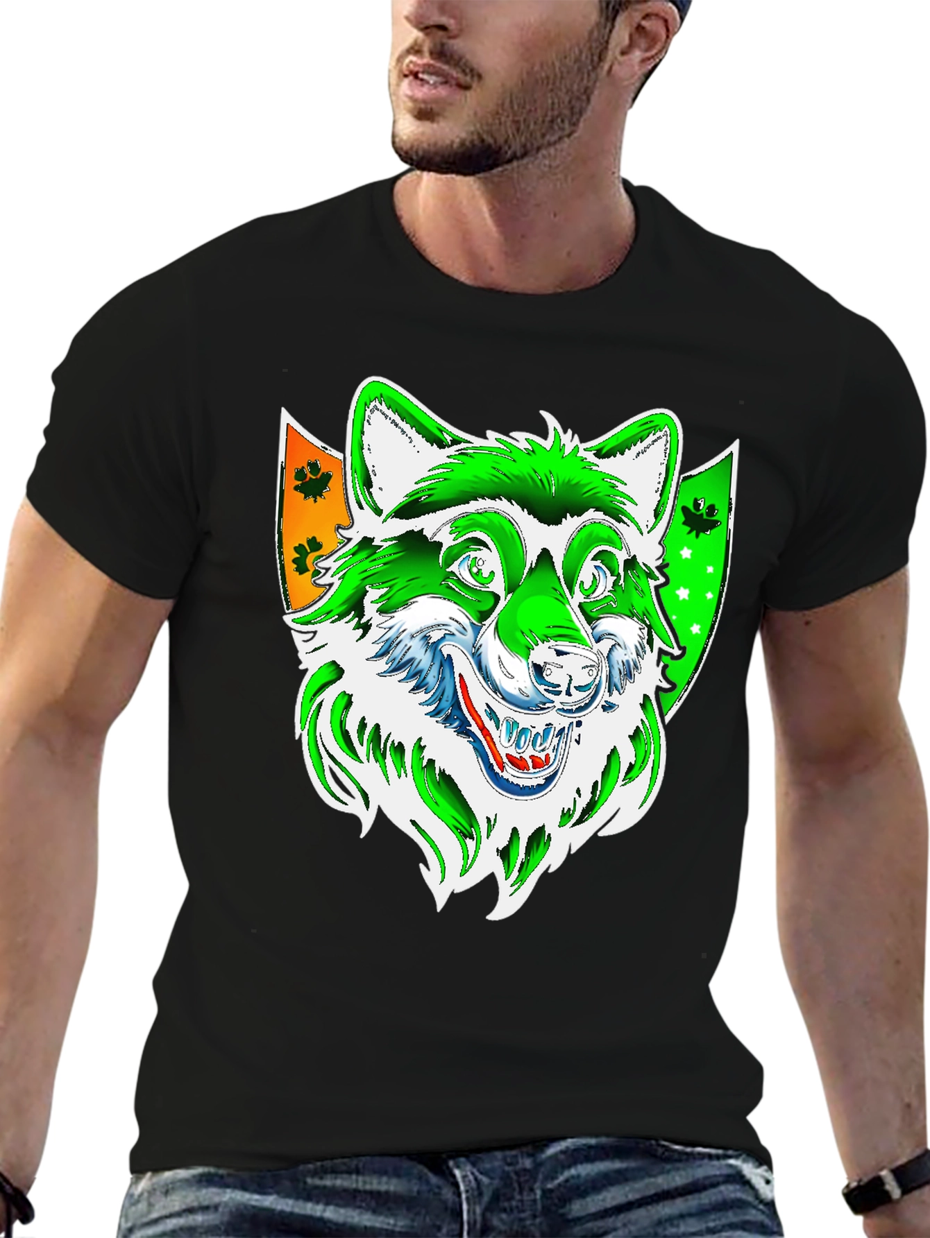 Wolf Graphic Tee - Black Cotton Blend Shirt