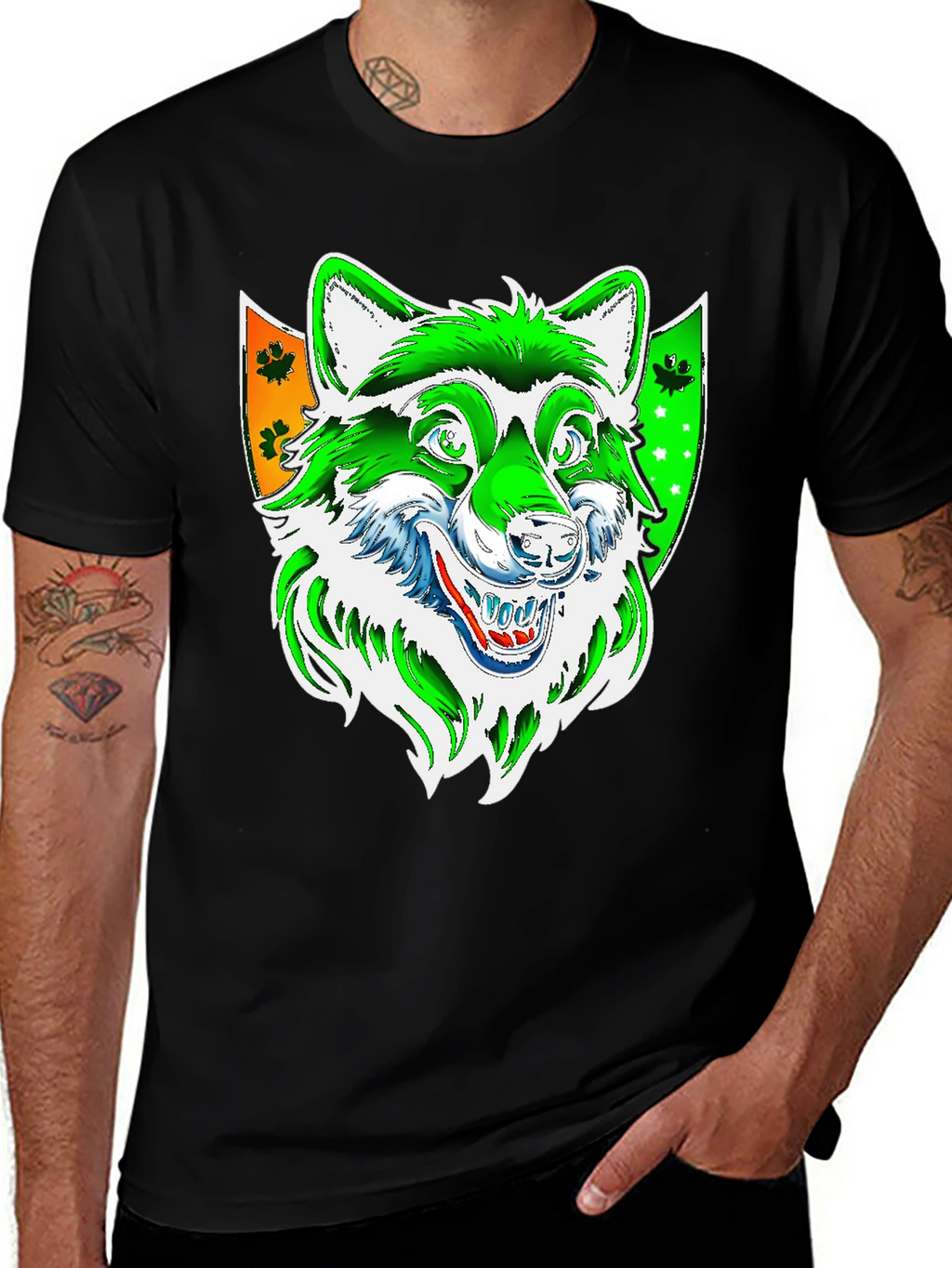 Wolf Graphic Tee - Black Cotton Blend Shirt