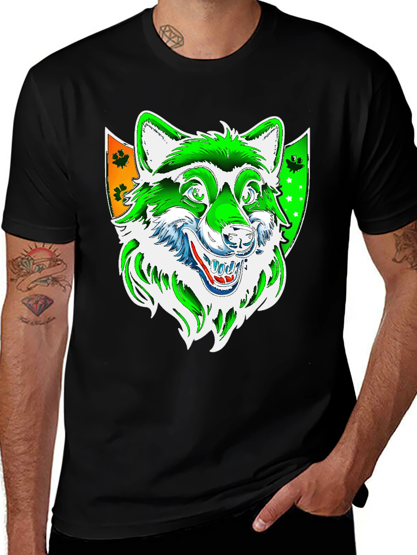 Wolf Graphic Tee - Black Cotton Blend Shirt