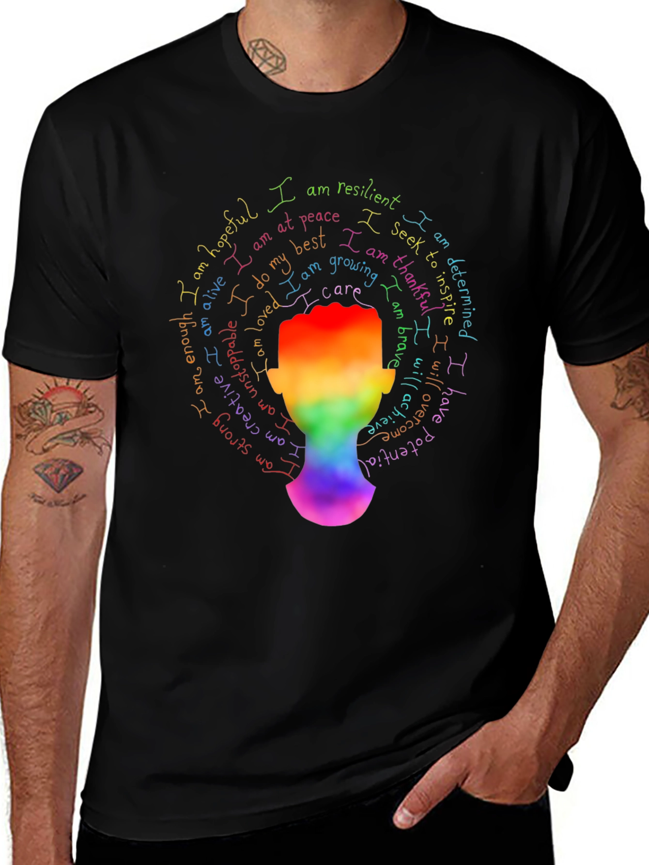 Inspirational Rainbow Head T-Shirt - Positive Affirmations