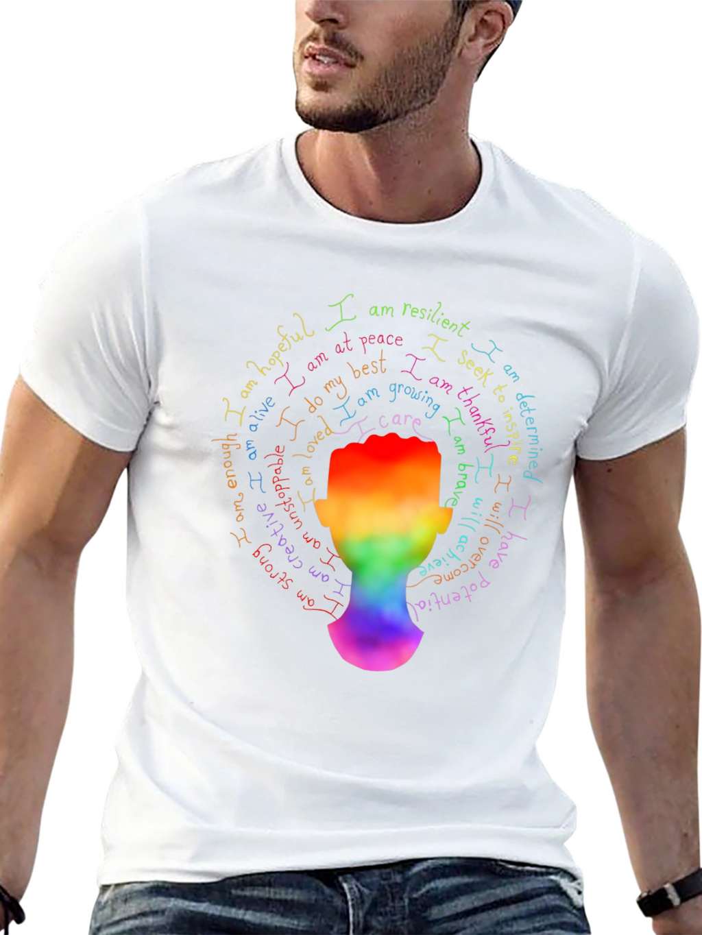 Inspirational Rainbow Head T-Shirt - Positive Affirmations