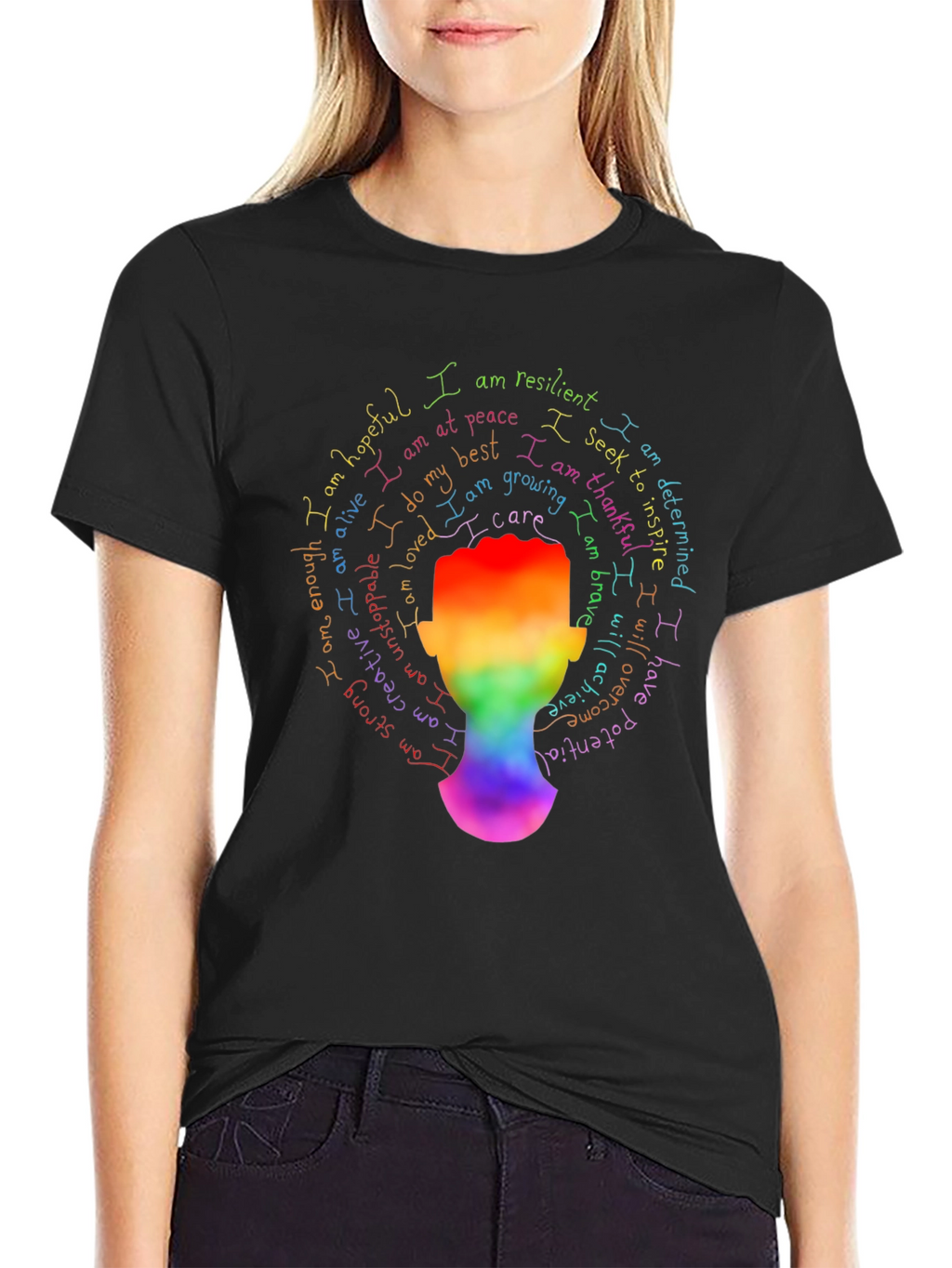 Inspirational Rainbow Head T-Shirt - Positive Affirmations