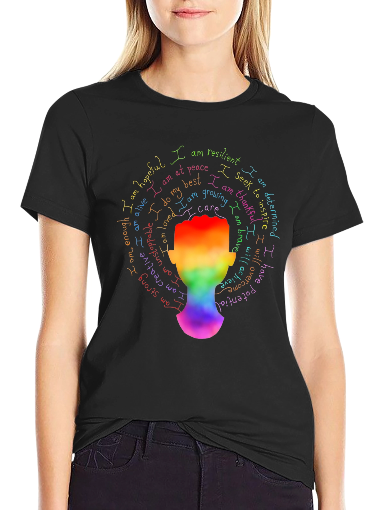 Inspirational Rainbow Head T-Shirt - Positive Affirmations