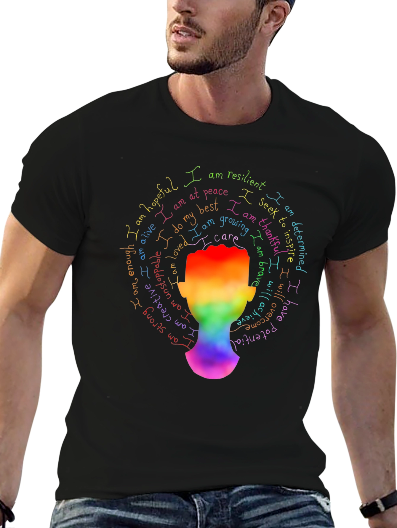 Inspirational Rainbow Head T-Shirt - Positive Affirmations