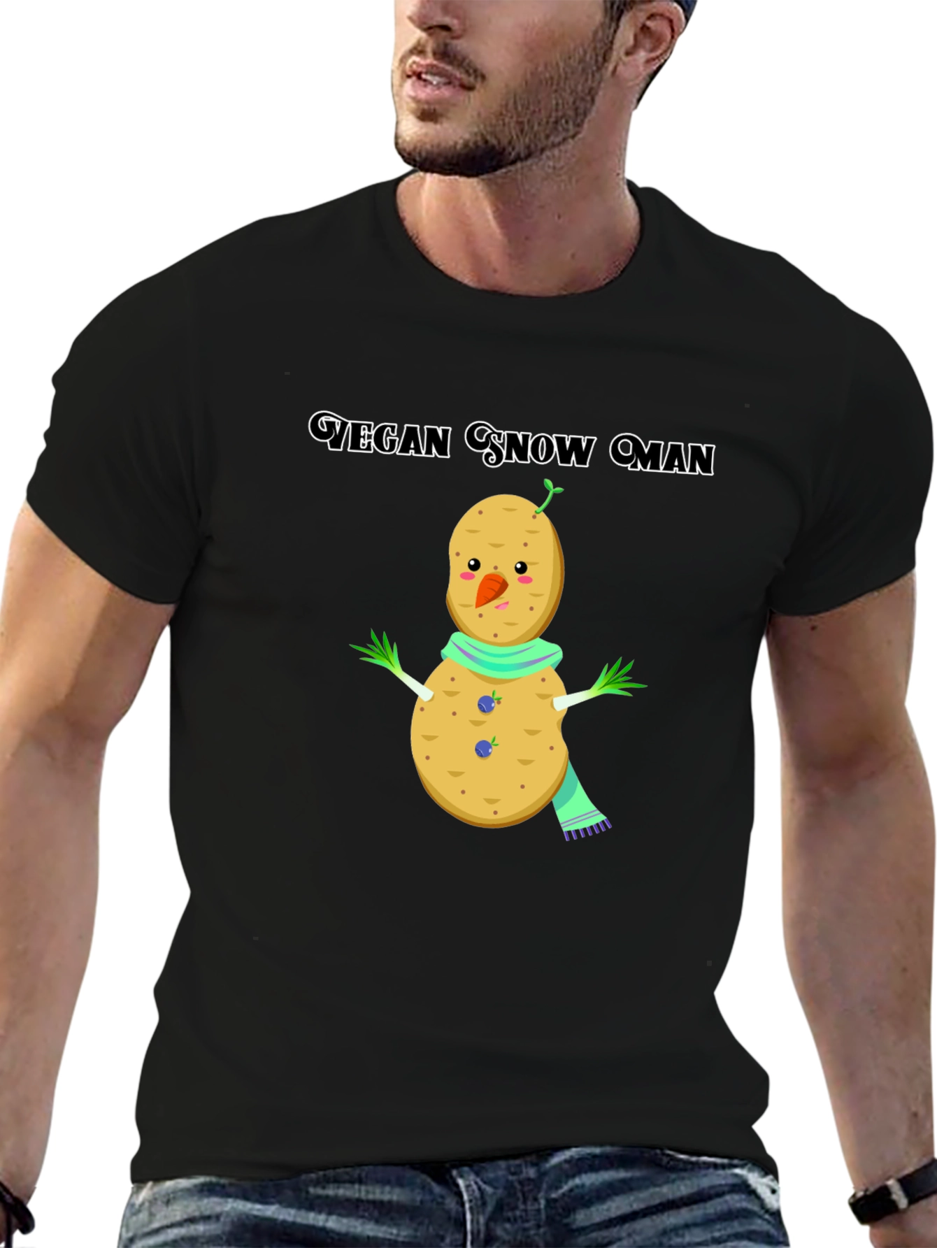 Vegan Snowman T-Shirt: Funny Potato Winter Tee