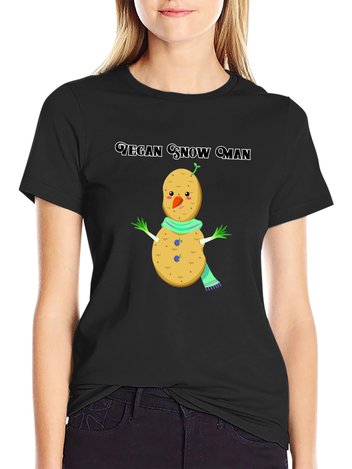 Vegan Snowman T-Shirt: Funny Potato Winter Tee