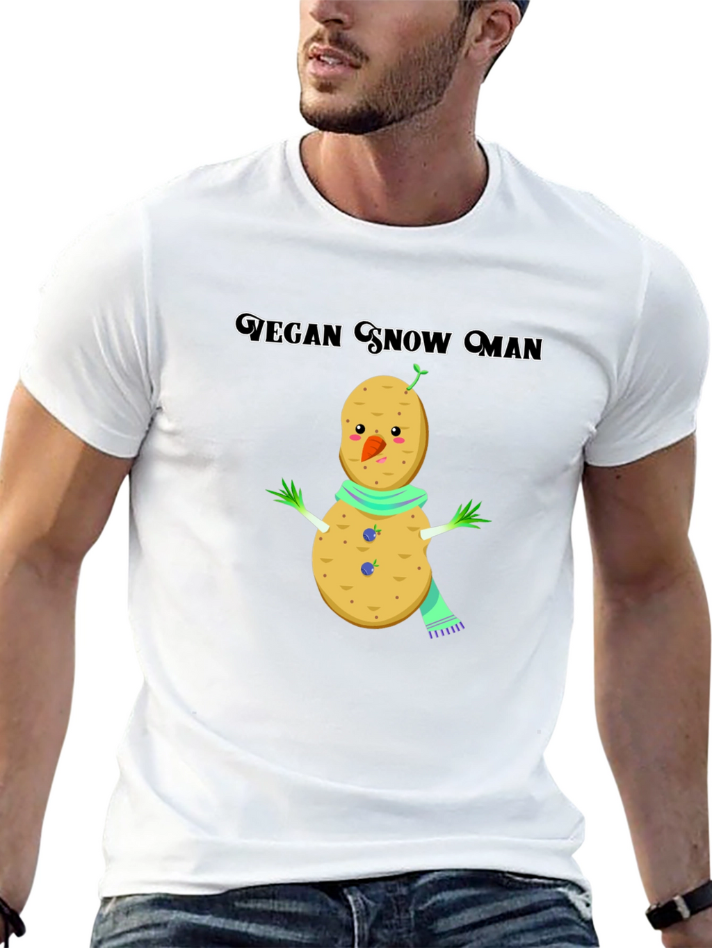 Vegan Snowman T-Shirt: Funny Potato Winter Tee