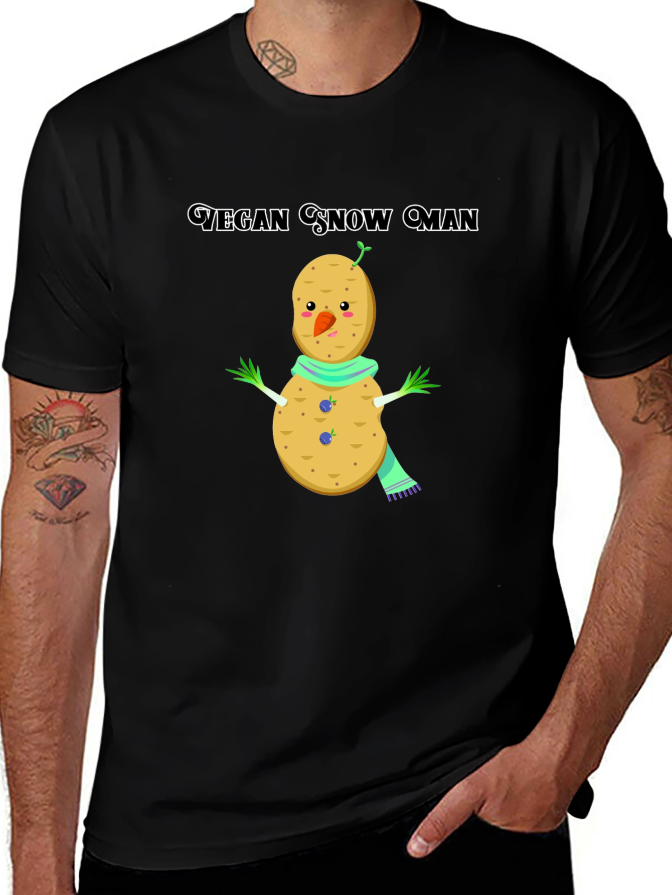 Vegan Snowman T-Shirt: Funny Potato Winter Tee