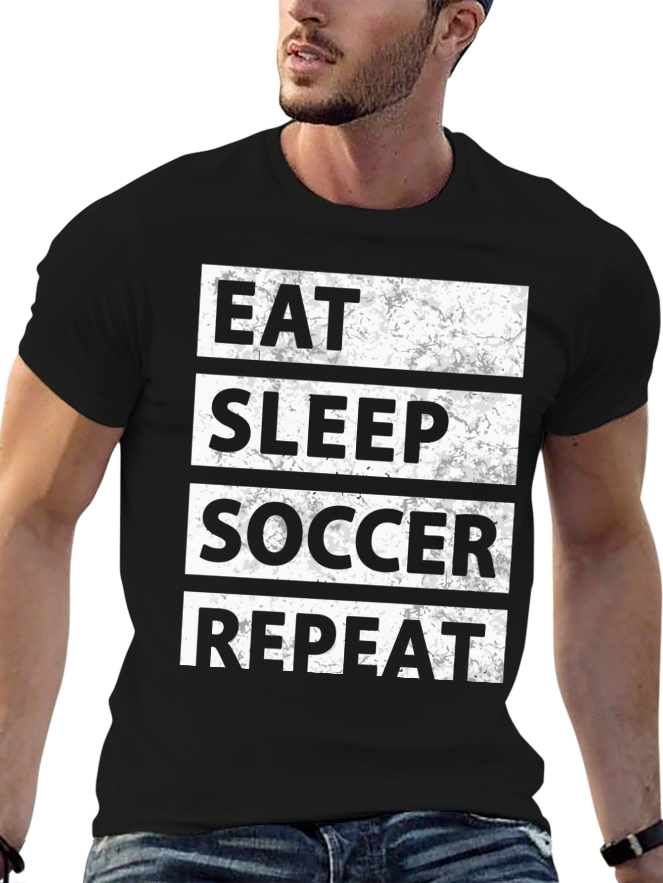 Eat Sleep Soccer Repeat T-Shirt - Black Graphic Tee