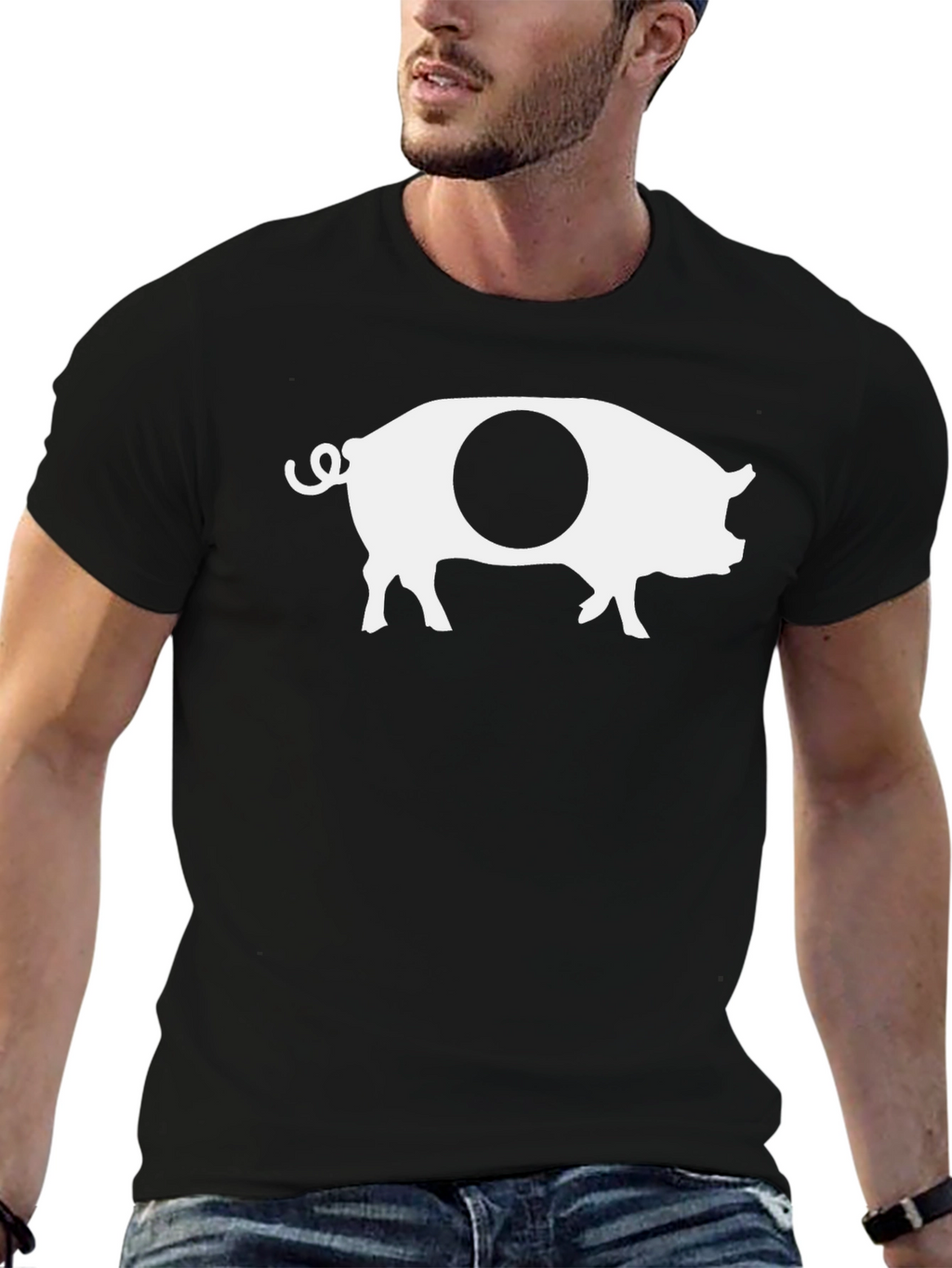 Novelty Pig Graphic T-Shirt - Black