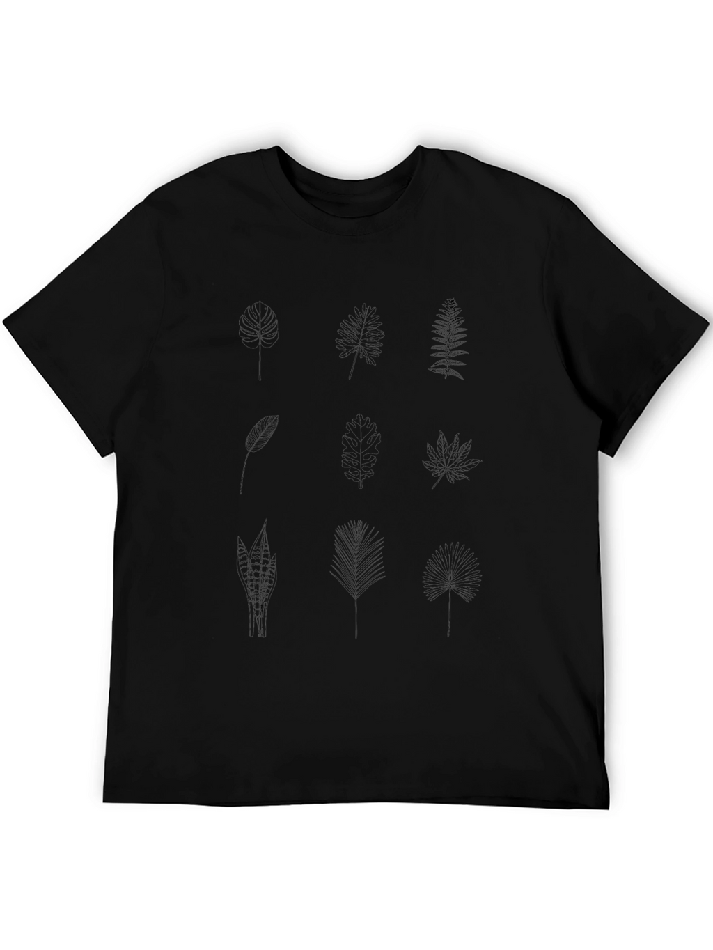 Minimalist Leaf Print Black T-Shirt